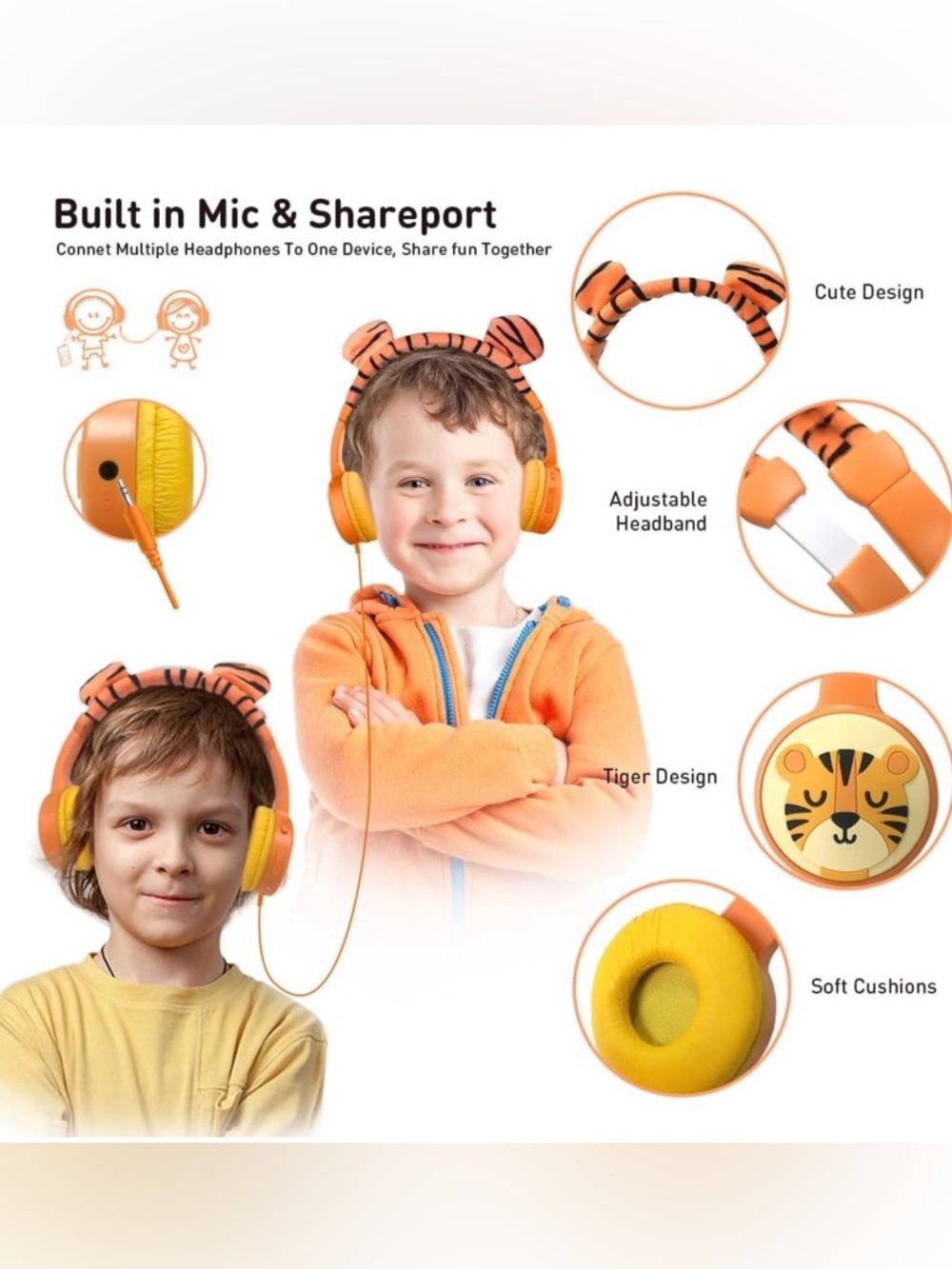 Kids Bluetooth Headphones, Wireless Headphone for Kids TIGER - Picture 5 of 8